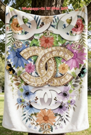 Chanel Luxury Floral Butterfly Print Flannel Throw Blanket IMG_6958
